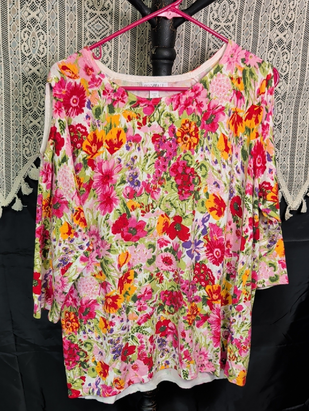 Roz & Ali 2x Cold Shoulder Sweater Spring Blouse Ladies Floral